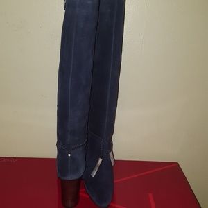 Navy Blue Suede Boots